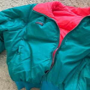Vintage 90s Columbia Reversible Puffer Jacket Women’s Medium Teal Pink Ski Coat